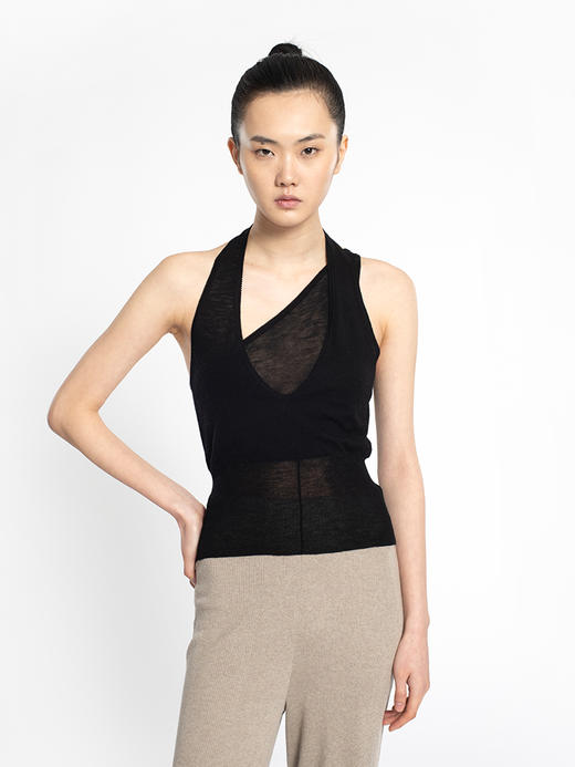 2022新款女士丝光羊毛16针单股平纹针法挂领背心 商品图0