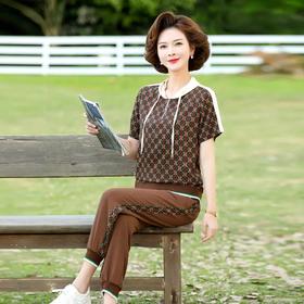 JXGW-新款休闲中年妈妈装连帽上衣小脚裤两件套气质显瘦套装