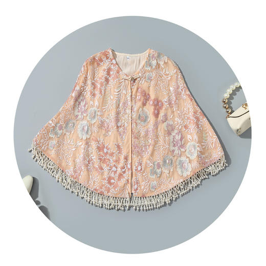 新款时尚气质旗袍披肩外套亮珠片绣花披肩薄款外搭斗篷 ZMS 商品图4