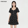 FIVE PLUS2022新款女夏装刺绣蝴蝶结连衣裙泡泡袖高腰方领小黑裙2WN2081330 商品缩略图0