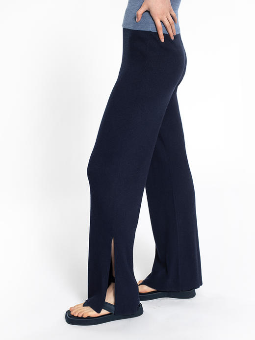 2022新款女士丝羊绒16针单股罗纹直筒开叉长裤 商品图3