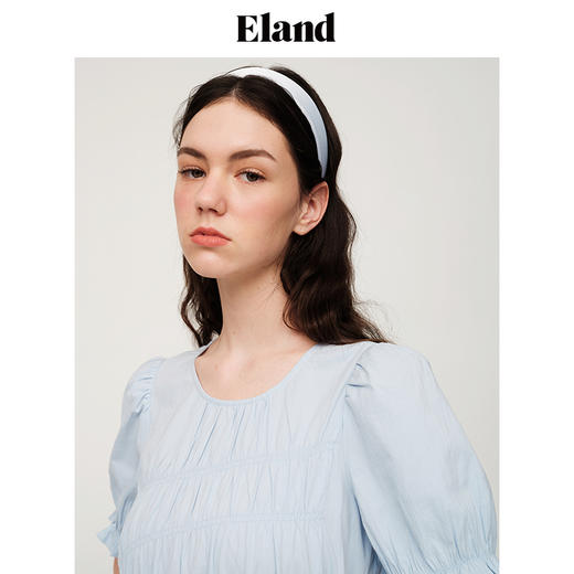 ELAND衣恋简约风褶皱设计长款连衣裙EEOWC25N5C 商品图3