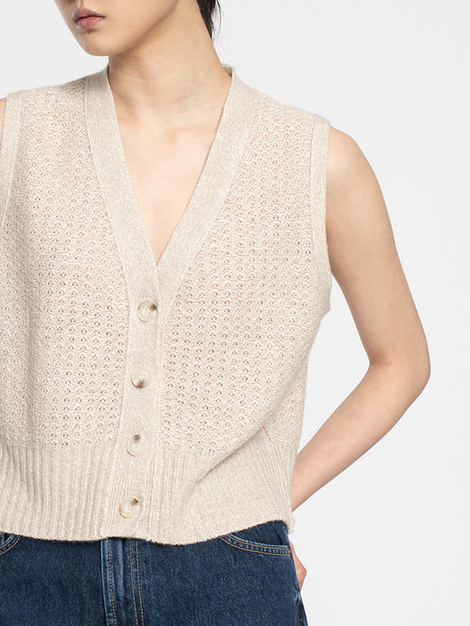 2022新款女士亚麻羊绒5针单股打花针法马甲开衫 商品图3