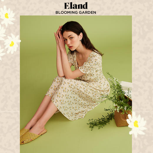 ELAND衣恋女士简约风方领设计小清新碎花连衣裙EEOWC25Q1N 商品图0