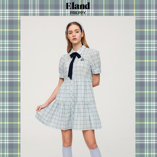 ELAND衣恋街头风格子中长款连衣裙EEOWC25N7B 商品图0
