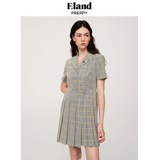 ELAND衣恋学院风甜美格纹褶皱裙摆连衣裙EEOWC25N6M 商品图4