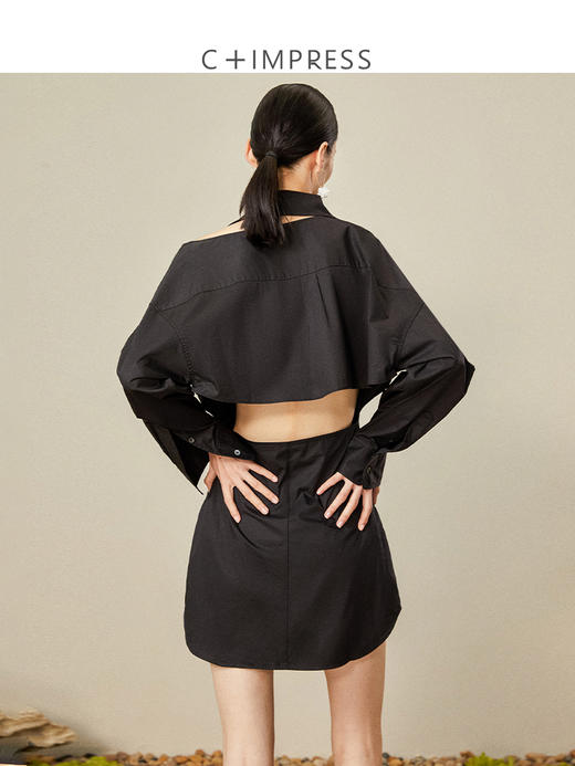 西嘉C+IMPRESS/西嘉日本进口面料 原创露肩衬衫裙中长连衣裙小众设计 商品图3