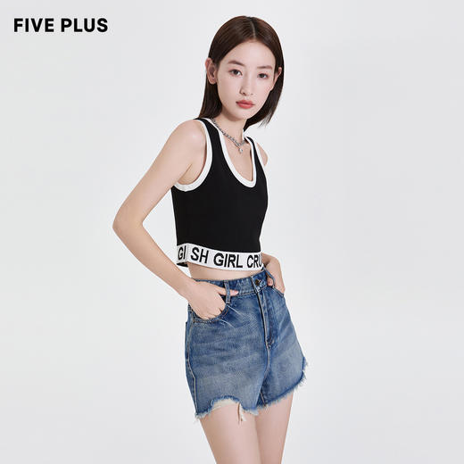 FIVE PLUS2022新款女春装字母标语针织衫女短款修身内搭背心2WN1034010 商品图1