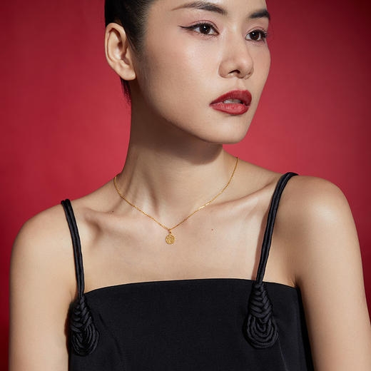 周六福黄金吊坠女计价5G金国潮国韵福牌挂坠颈饰岁岁有福无极金 商品图3