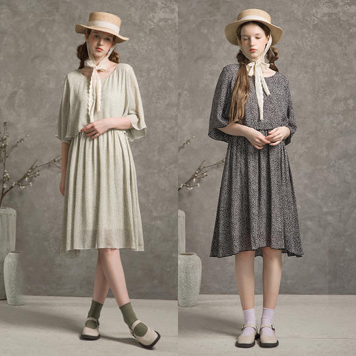 Famecoco范可儿碎花连衣裙女夏宽松垂感收腰显瘦中长裙F203FA061 商品图3