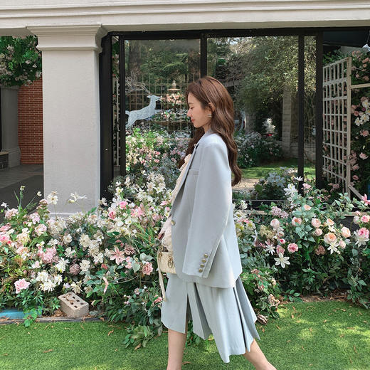 旧金山冷棕/碎冰蓝 金蘑菇菇【黑标线！伦敦美术馆西装】银扣tr斜纹气质炸街休闲外套 商品图3