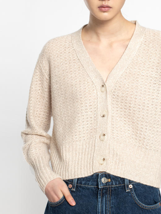 2022新款女士亚麻羊绒5针单股打花针法开衫 商品图3