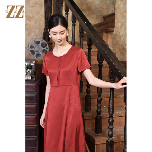 佐尔美2022夏季新款 桑蚕丝真丝桑波缎提花连衣裙女E22LS17 商品图3