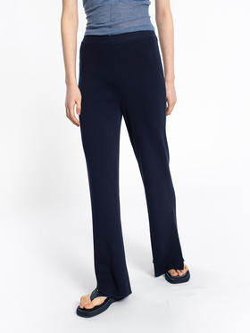 2022新款女士丝羊绒16针单股罗纹直筒开叉长裤