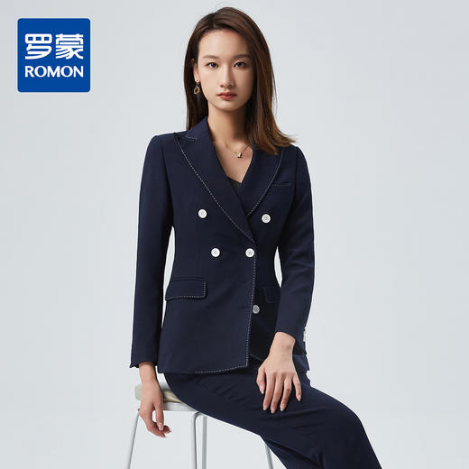 【上衣+裤子】罗蒙女士西服套装时尚气质简约微弹商务通勤西装两件套 商品图0