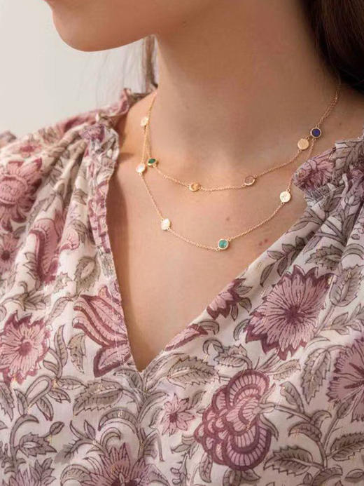 CAPSULE | Bliss Double Chain Necklace  Multi-color Nature Stone [ 多彩宝石双层金项链 ] 商品图1
