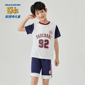 小斯凯奇儿童短袖套装2022夏季新款小童篮球衣男大童运动服P222B030