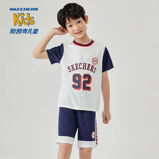 小斯凯奇儿童短袖套装2022夏季新款小童篮球衣男大童运动服P222B030 商品图0
