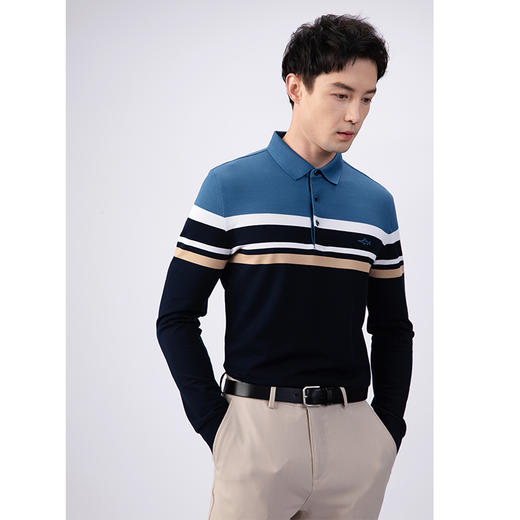 GOOD LUCK/德鲨弹力棉质混纺海洋风条纹长袖T恤LY22107-834 商品图1