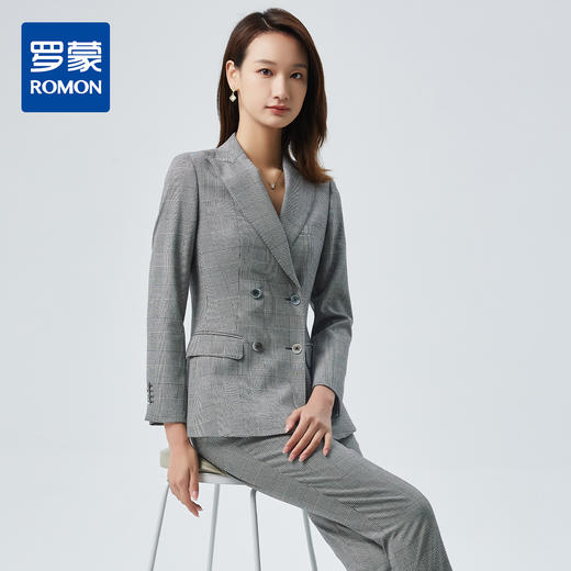 【上衣+裤子】罗蒙西装套装女士经典格纹时尚气质商务西服两件套女 商品图0