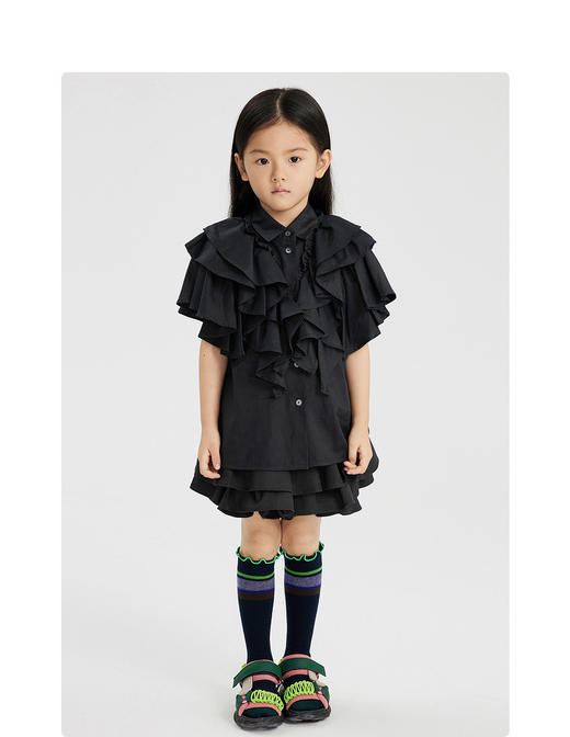 江南布衣童  新款女童无袖层次感荷叶边衬衣  1M5240120 商品图4