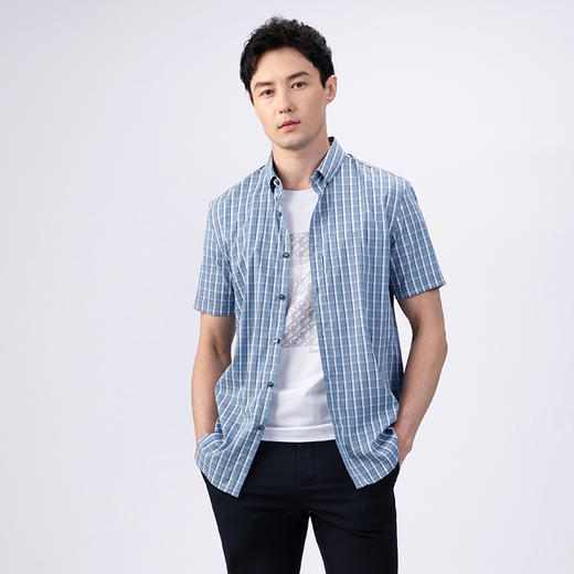 GOOD LUCK/德鲨竹纤维混纺抗菌吸湿格纹短袖衬衫LY21421-832 商品图1