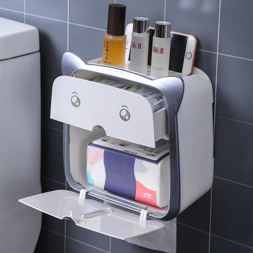 卫生间纸巾盒壁挂式免打孔置物架厕所抽纸盒浴室卫生间收纳神器网七夕情人节 商品图7