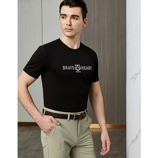 YvesFigarau伊夫·费嘉罗新款夏季男士简约印花舒适透气休闲圆领短袖T恤936857 商品图3