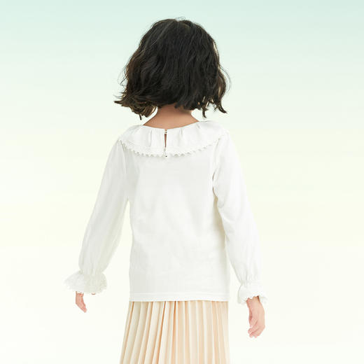 mettekids女童打底衫2022春秋新款儿童T桖荷叶边可爱白色女孩上衣 商品图4