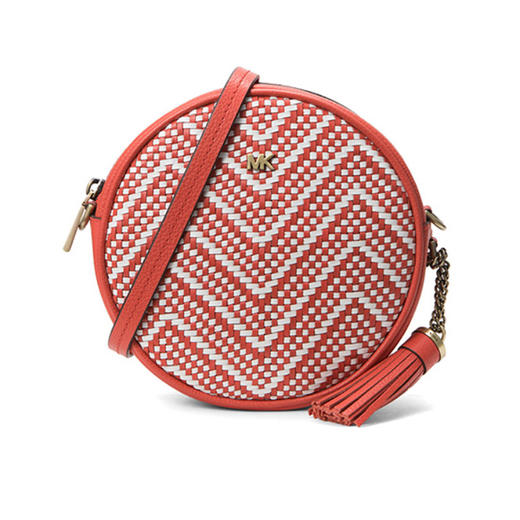 MICHAEL KORS 迈克.科尔斯 MK女包 撞色几何印花皮革斜挎圆包 红白混色 32H8BF5N3U LT TRCTA MLT 商品图0