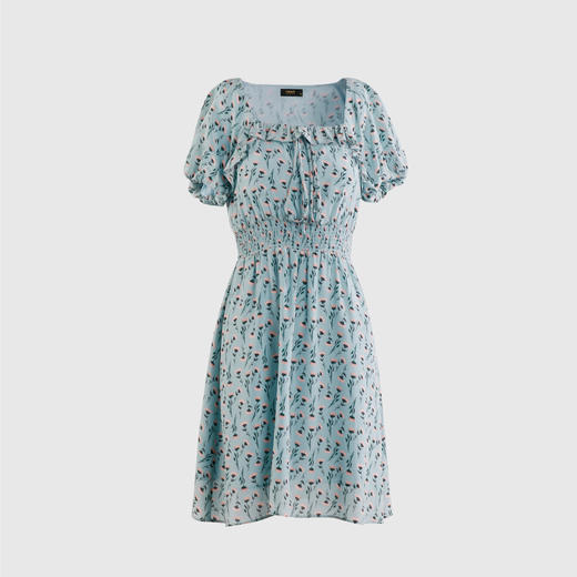 复古方领泡泡袖连衣裙 商品图0