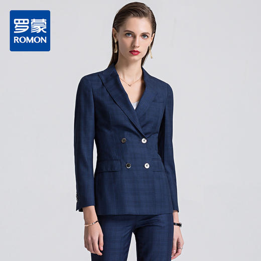 【上衣+裤子】罗蒙春季双排扣修身西服套装女士正装商务通勤气质西装 商品图0