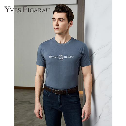 YvesFigarau伊夫·费嘉罗新款夏季男士简约印花舒适透气休闲圆领短袖T恤936852 商品图0