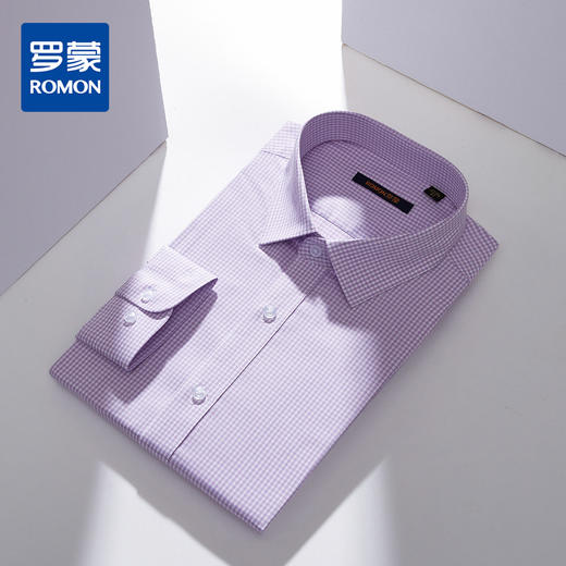 【专柜定制刺绣款】罗蒙春夏长袖衬衫男士商务通勤百搭竹纤维格子衬衣 商品图1