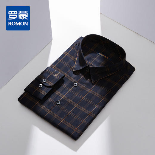 99XC42DC003【专柜定制刺绣款】罗蒙春夏长袖衬衫男士商务休闲百搭弹力刺绣格子衬衣男 商品图6