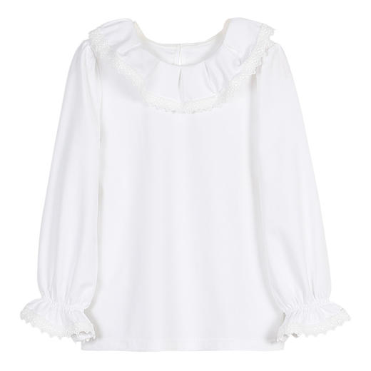 mettekids女童打底衫2022春秋新款儿童T桖荷叶边可爱白色女孩上衣 商品图7