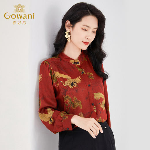 乔万尼真丝衬衫女大牌新中式设计重磅桑蚕丝长袖上衣EF2C341 商品图2