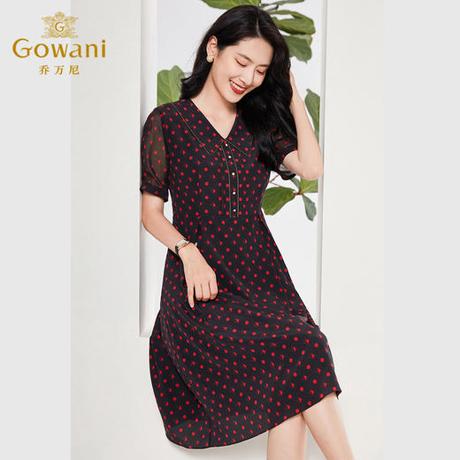 乔万尼真丝桑蚕丝连衣裙新款复古小波点收腰设计EF2E330 商品图1