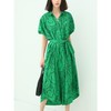 COCOBELLA气质通勤绿色衬衫裙女泡泡袖宽松遮肉连衣裙FR901B 商品缩略图4