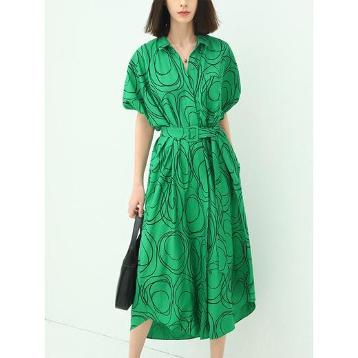 COCOBELLA气质通勤绿色衬衫裙女泡泡袖宽松遮肉连衣裙FR901B 商品图4