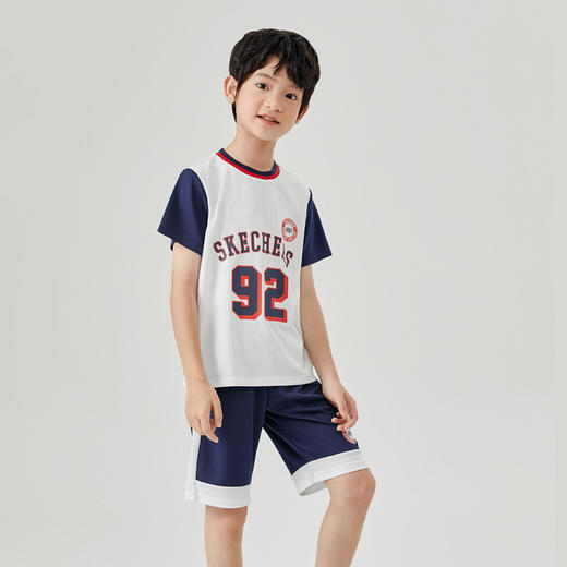 小斯凯奇儿童短袖套装2022夏季新款小童篮球衣男大童运动服P222B030 商品图1