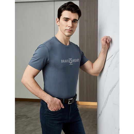 YvesFigarau伊夫·费嘉罗新款夏季男士简约印花舒适透气休闲圆领短袖T恤936852 商品图3