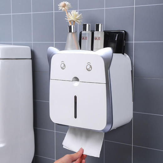 卫生间纸巾盒壁挂式免打孔置物架厕所抽纸盒浴室卫生间收纳神器网七夕情人节 商品图8