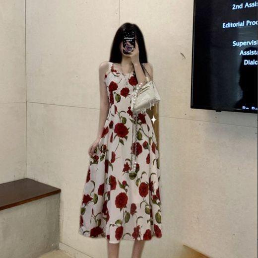 黛唯梵碎花吊带连衣裙2022夏季新款名媛风A性感高质量字裙法式复古茶歇长裙 商品图5