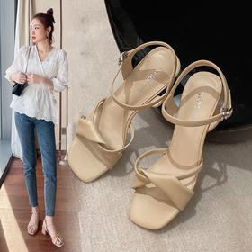 粗跟凉鞋女仙女风露趾2022夏季新款粗跟温柔风ins网红一字带女鞋