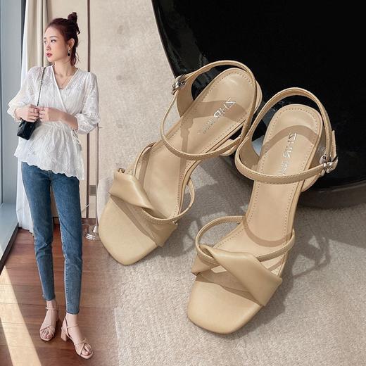 粗跟凉鞋女仙女风露趾2022夏季新款粗跟温柔风ins网红一字带女鞋 商品图0
