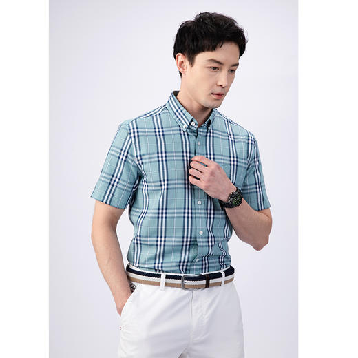 GOOD LUCK/德鲨棉混纺清新大格纹儒雅短袖衬衫LY21430-846 商品图3