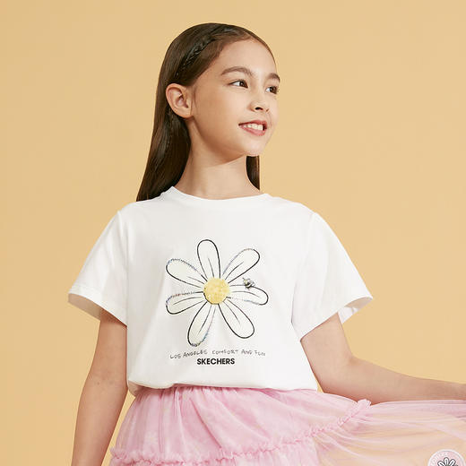 小斯凯奇童装2022夏季新款中大童花朵上衣女童针织短袖T恤L222G022 商品图3