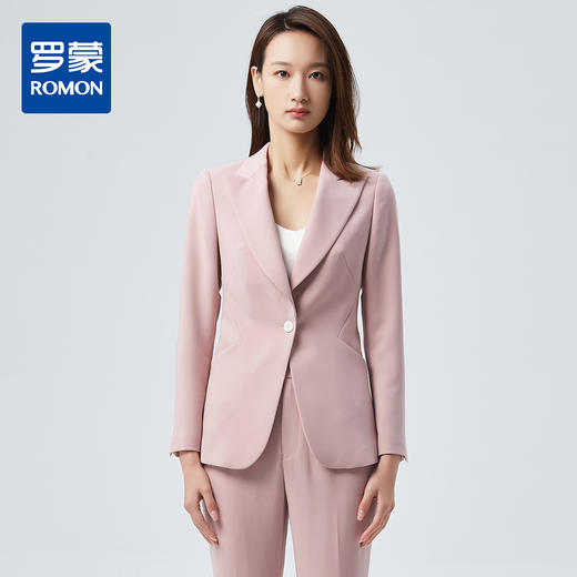 【上衣+裤子】罗蒙女士西服套装纯色气质收腰一粒扣西装喇叭裤两件套 商品图0