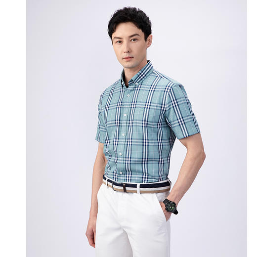 GOOD LUCK/德鲨棉混纺清新大格纹儒雅短袖衬衫LY21430-846 商品图1